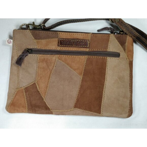 Vaan & Co Leather And Suede Crossbody Bag Print Patchwork Purse Small Handbag - Picture 2 of 7